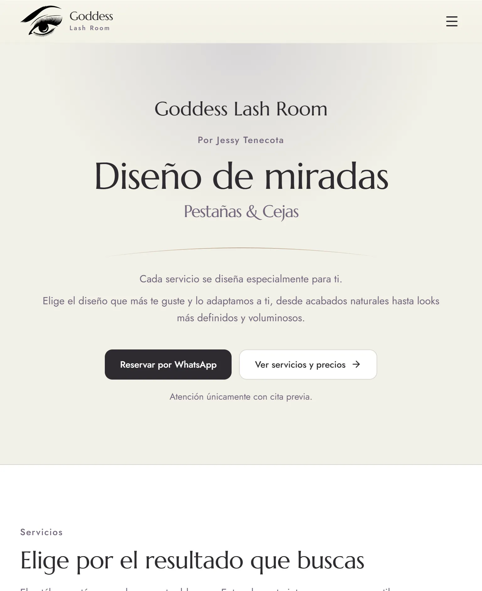 Vista en tablet de Goddess Lash Room