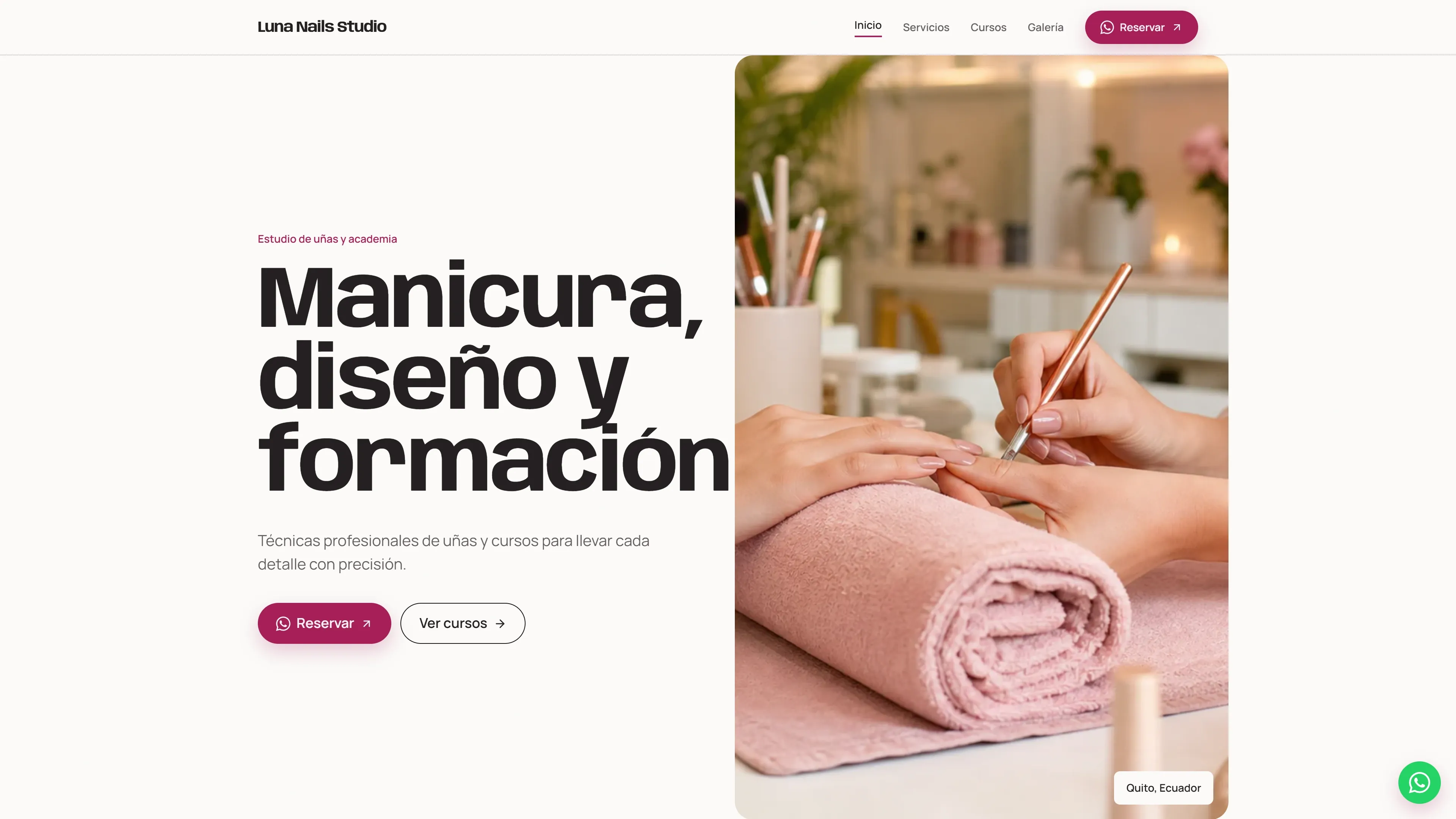 Preview de sitio web para servicios y academia